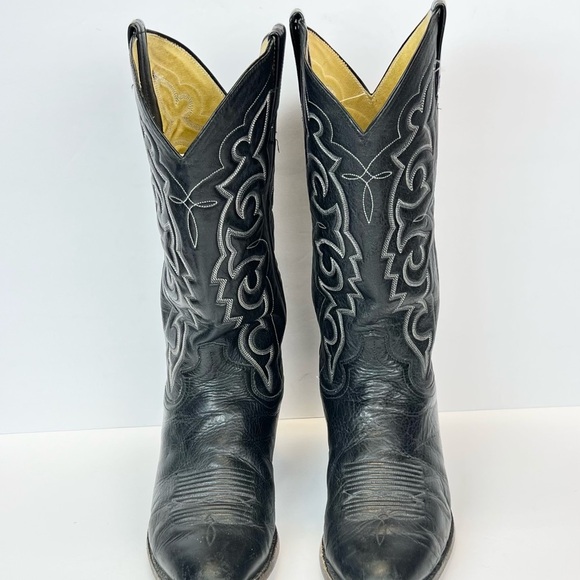 Mens Boots Size 9D Black Western Cowboy Boots with Embroidered Design - Picture 3 of 9